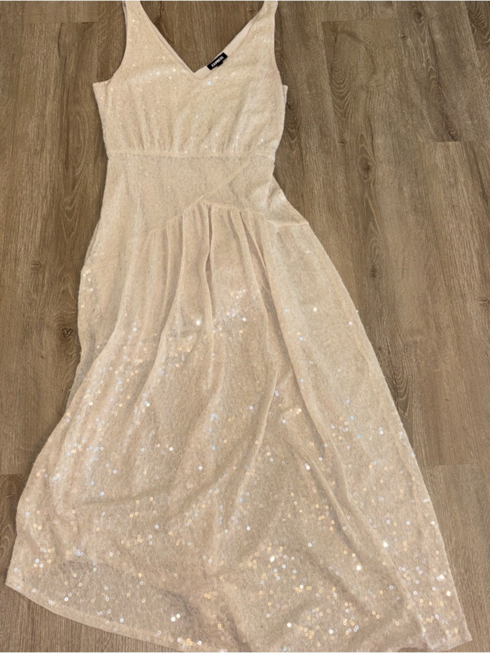 Express Sequin V-Neck Midi Dress in Champagne